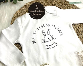 Mein erstes Ostern 2024 Baby Body personalisiert mit Name und Hasenkopf | Babybody  Strampler mit Spruch Ostern | Geschenkidee Ostern Baby