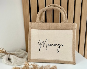 Jute Tasche Mommy | Boho Einkaufstasche aus Jute | Shoppingtasche Bag mit Henkel aus Baumwolle