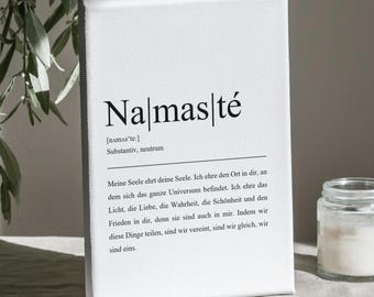 Namaste definition as canvas or premium poster - Yoga meditation for living room and practice