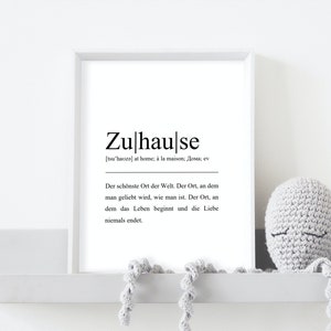 Zuhause Poster Wand Bild 3x | Definition Zuhause | Beschreibung Zuhause | Geschenk zum Richtfest