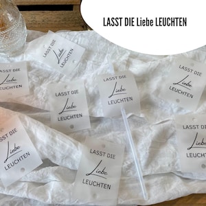 100x Wunderkerzen-Etiketten Hochzeit - 'Lasst Unsere Liebe Leuchten' Deko Für Feuerwerk & Knicklichter (5x7cm)