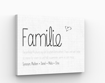 Canvas family personalized with names in modern landscape format for the living area