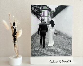 White Ceramic Photo Holder for Wedding - Personalized Gift for Bride and Groom