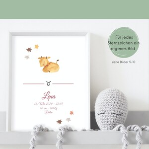 Sternzeichenposter personalisiert für Babys und Kinder | Sternbild mit Geburtsdaten | Geschenk zur Geburt oder Taufe für Babys