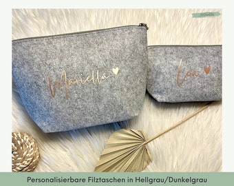 Kulturbeutel Tasche personalisiert Filz, Kosmetiktasche, Filztasche mit Namen als Geschenk, Mitbringsel Weihnachten, Geburtstag