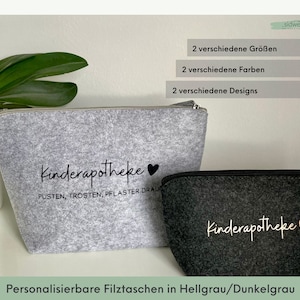Personalisierte Filztasche „Kinderapotheke“ – Aufbewahrung für Kinder-Arznei in Hell- oder Dunkelgrau