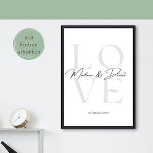 Love Poster personalisiert mit Namen und Datum | Geschenk zum Jahrestag - Couple Poster mit Bilderrahmen