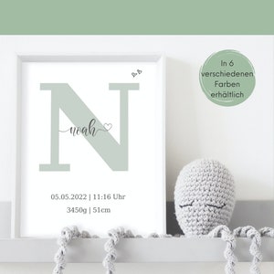 Letter poster personalized with dates of birth | Baby gift birth poster | Birth gift for mom, dad and grandparents