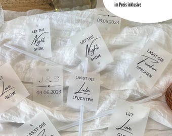 Let our love shine signs for glow sticks | Also available with glow sticks in cool white or colored | Boho wedding table decoration