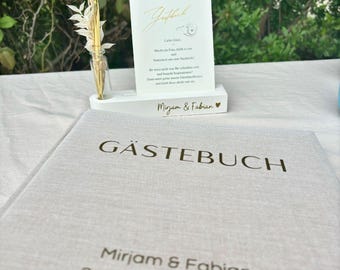 Personalized Wedding Guest Book with Linen Ribbon - Capture Special Moments