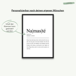 May include: A printable wall art poster with a black frame and white background. The poster features the word "Nalmas t&eacute;" in bold black font with a definition in smaller font below. The definition is in German and translates to "My soul honors your soul. I honor the place in you where the entire universe resides. I honor the light, the love, the truth, the beauty and the peace in you, because they are also in me. By sharing these things, we are united, we are equal, we are one."