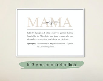 Definition Mama mit Namen | Geschenk Muttertag Mama | Mama Poster Querformat | Beste Mama