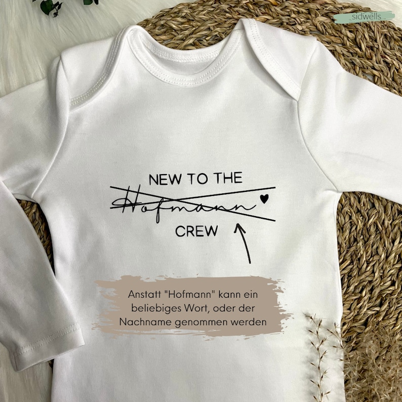 New to the crew Baby Body personalisierbar Neues Crew Mitglied mit einer personalisierten Strampler verkünden Überraschung zur Geburt Bild 4