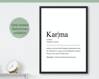 Karma Definition als gerahmtes Bild - Perfekte Geschenkidee zum jedem Anlass - weiße und schwarze Bilderrahmen möglich