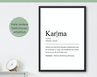 Karma definition as a framed picture - perfect gift idea for any occasion - white and black picture frames possible