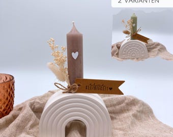 Christening gift set rainbow with candle & ceramic decoration, also ideal for birth