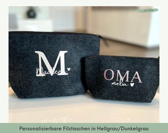 Kosmetiktasche personalisiert Filz, Kulturbeutel, Filztasche mit Namen als Geschenk, Tasche mit Buchstabe, Geburtstag