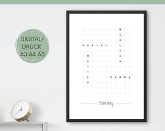 Crossword puzzle poster personalized with city name | Personalized Mural with Family Name | Anniversary gift