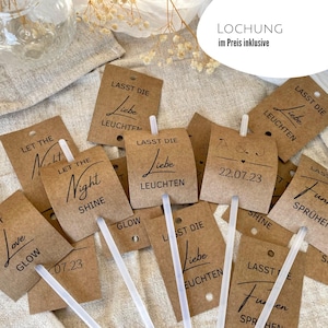 Hochzeitsdeko Lasst die Liebe leuchten Kaertchen aus Kraftpapier | Vintage Deko fuer Hochzeitstanz mit Knicklichter | Boho Hochzeit Deko