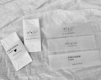 Für die Freudentränen Banderole für Taschentücher aus Transparentpapier | Personalisierte Boho Vintage Deko Hochzeit | Tischdeko Bride