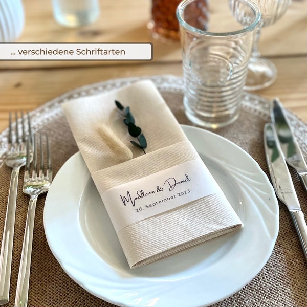 Banderole für Servietten transparent | Deko Hochzeit personalisiert | Bride to be Tischdeko | Boho Hochzeit Hochzeitsdeko pergament