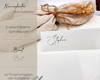 Wedding name tags for display | Elegant name cards made of transparent paper, kraft paper | Personalized place cards