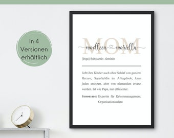 Definition MOM  mit Namen der Kinder | Geschenk Muttertag Mama | Mama Poster | Beste Mama