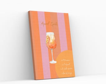 Aperol Spritz canvas with recipe in orange pink - gift for connoisseurs
