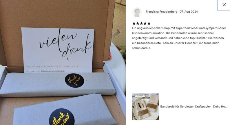 Kundenbewertung mit Bildern der Verpackung