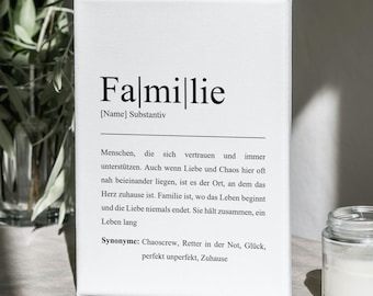 Definition family personalized as canvas or poster print in various sizes with and without frame