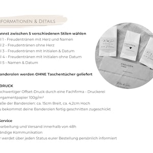 Informationen zu den Banderolen, wie z.B. Größe Material, Service und Versand.