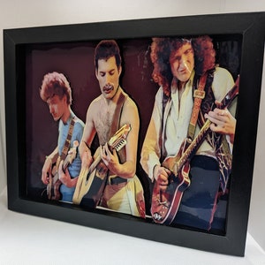Queen 3D Shadow Box – Featuring John Deacon, Freddie Mercury, and Brian May (8&quot; x 10&quot;) | Fan Art Canvas | Unique Gift for Queen Fans