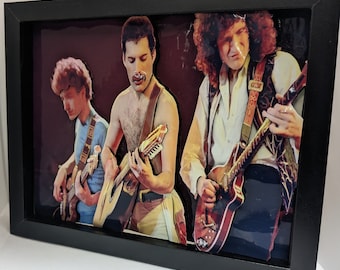 Queen 3D Shadow Box – Featuring John Deacon, Freddie Mercury, and Brian May (8&quot; x 10&quot;) | Fan Art Canvas | Unique Gift for Queen Fans