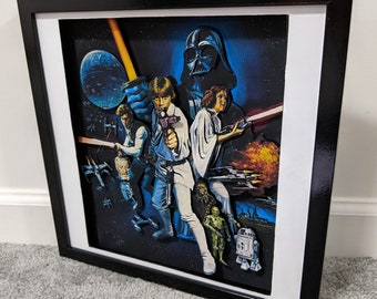 Star Wars Episode IV: A New Hope - 3D Shadow Box (12&quot; x 12&quot;) | Star Wars on canvas | Fan Art | modern canvas art | Fan Gift