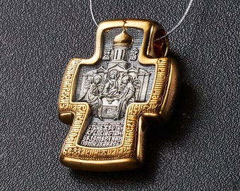 Cross Akimov «Holy Trinity. Blessed Sergius of Radonezh» Sterling Silver 925 & 24K Gold 999 Plated