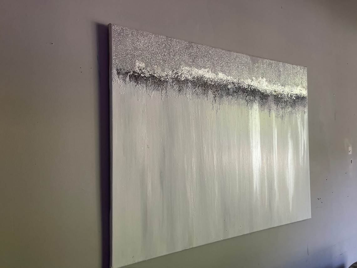 White and Silver Art Glitter Art White Art White Canvas Etsy