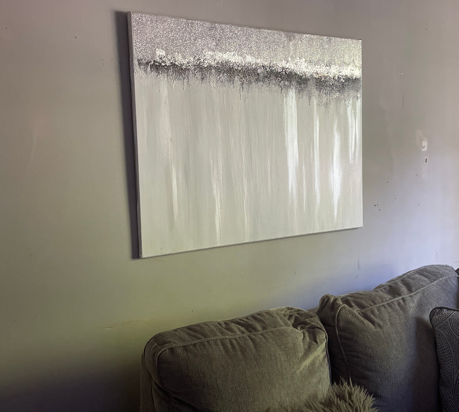 White and Silver Art Glitter Art White Art White Canvas Etsy