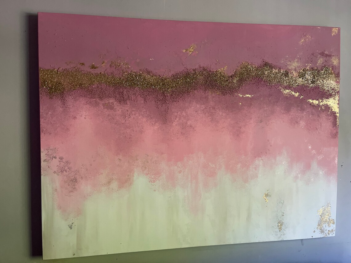 Pink Wall Art Acrylic Painting Pink Canvas ArtPink Glitter Etsy