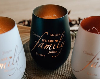 Gepersonaliseerde lantaarn - familie "we are family" kristalglas / herdenkingslicht met gewenste naam / gepersonaliseerd cadeau familie