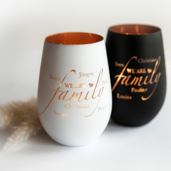 Lanterna personalizzata - famiglia "noi siamo famiglia" in cristallo / luce commemorativa con il nome desiderato / regalo di famiglia personalizzato