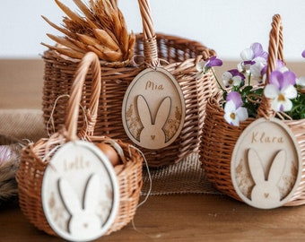 Panier de Pâques personnalisé / Panier de Pâques avec nom / Panier en osier avec pendentif lapin