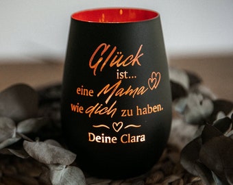 Personalisiertes Windlicht für Mama - Geschenk zum Muttertag "Glück ist eine Mama wie dich zu haben" + Wunschname