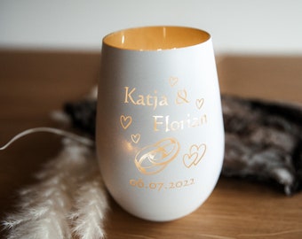 Personalized lantern for the wedding / rings and hearts with desired name and date