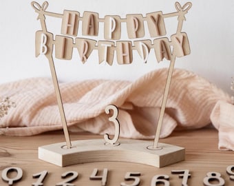 Corona de cumpleaños personalizada para niñas y niños / Decoración de cumpleaños de madera / Guirnalda de feliz cumpleaños / Arco de cumpleaños