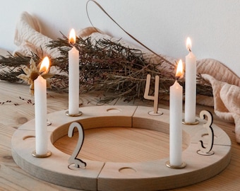 Adventskranz mit Zahlen / Adventsteller Kerzen / Holzkranz Deko Winter / Adventsdeko Holz / Weihnachtskranz  / Holzteller modern Advent