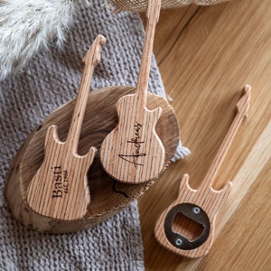 Personalized bottle opener guitar made of wood / gift men gift musician / bottle opener with engraving / Father&#39;s Day gift idea