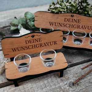 Personalized liquor bench with engraving including glasses / alder wood / gift