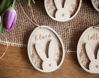 Décoration de Pâques personnalisée en bois / Pendentif de Pâques avec nom / Pendentif en bois pour le nid de Pâques