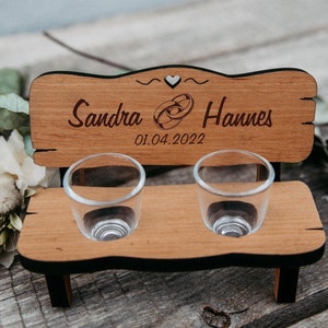 Personalized schnapps bench for wedding with engraving including glasses / alder wood / wedding gift "Ring"