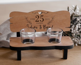 Personalized liquor bench with engraving including glasses / alder wood / wedding gift "anniversary" / company anniversary / silver wedding anniversary / retirement